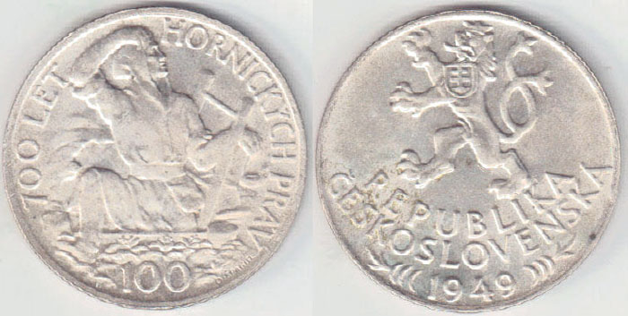 1949 Czechoslovakia silver 100 Korun (Mining) Unc A003827